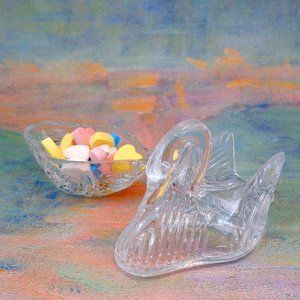 Glass Swan Trinket Dish with lid